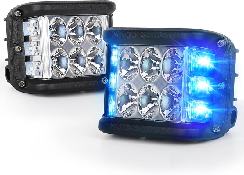 POVTOR Blue Dual Side Shooter LED Pod Lights, 4 inch LED Light Pods with DRL Solid&Strobe Off Road LED Driving Cube Lights for Tractor Plow Truck ATV UTV SUV 4x4 Boat Motorcycle - Image 1